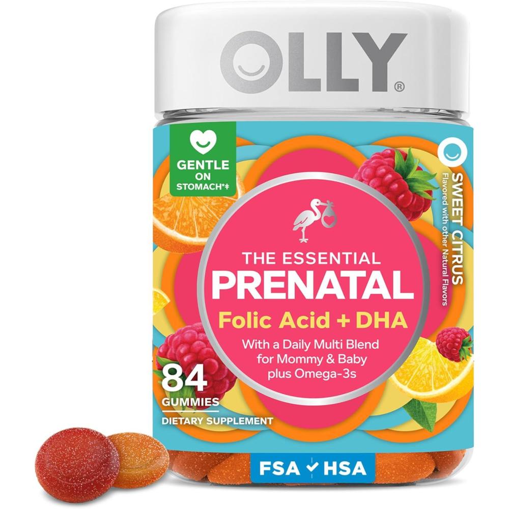imageOLLY Prenatal Multivitamin Gummy Daily Multi Blend for Mommy amp Baby Folic Acid Omega 3 DHA Vitamins A amp D Sweet Citrus Flavored 30 Day Supply 60 Count84 Count Pack of 1