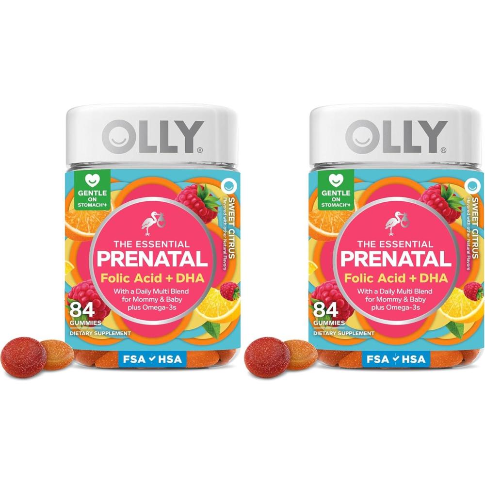 imageOLLY Prenatal Multivitamin Gummy Daily Multi Blend for Mommy amp Baby Folic Acid Omega 3 DHA Vitamins A amp D Sweet Citrus Flavored 30 Day Supply 60 Count84 Count Pack of 2