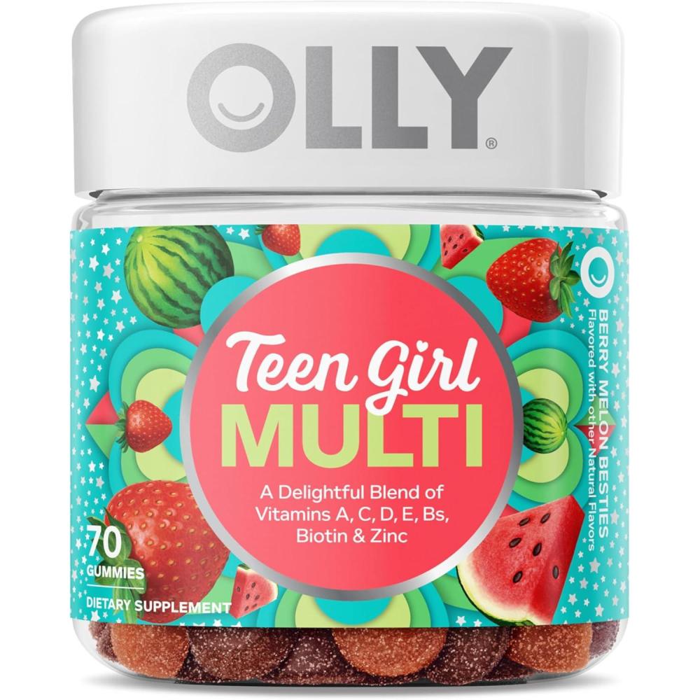 imageOLLY Teen Girl Multi Gummy Healthy Skin and Immune Support Essential Vitamins Biotin Zinc Chewable Multivitamin Strawberry Melon Flavored 50 Day Supply 100 Count70 Count Pack of 1