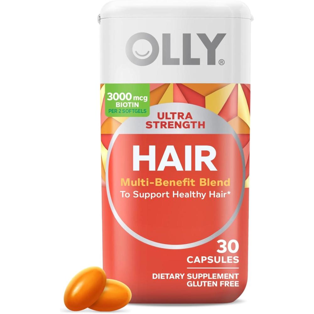imageOLLY Ultra Strength Hair Softgels Supports Hair Health Biotin Keratin Vitamin D B12 Hair Supplement 30 Day Supply 30 Count Packaging May Vary30 Count Pack of 1