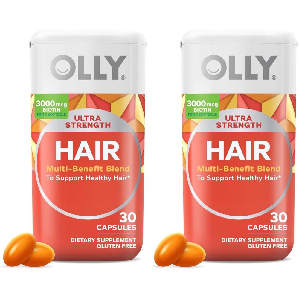 imageOLLY Ultra Strength Hair Softgels Supports Hair Health Biotin Keratin Vitamin D B12 Hair Supplement 30 Day Supply 30 Count Packaging May Vary30 Count Pack of 2