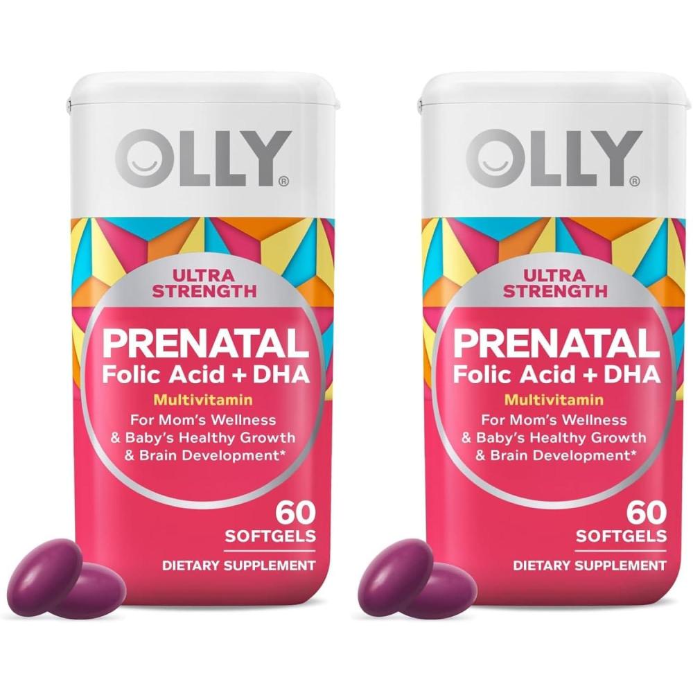 imageOLLY Ultra Strength Prenatal Multivitamin Softgels Supports Moms Wellness amp Babys Healthy Growth and Brain Development Folic Acid DHA Iron Vitamins B C D amp E 30 Day Supply 60 Count60 Count Pack of 2