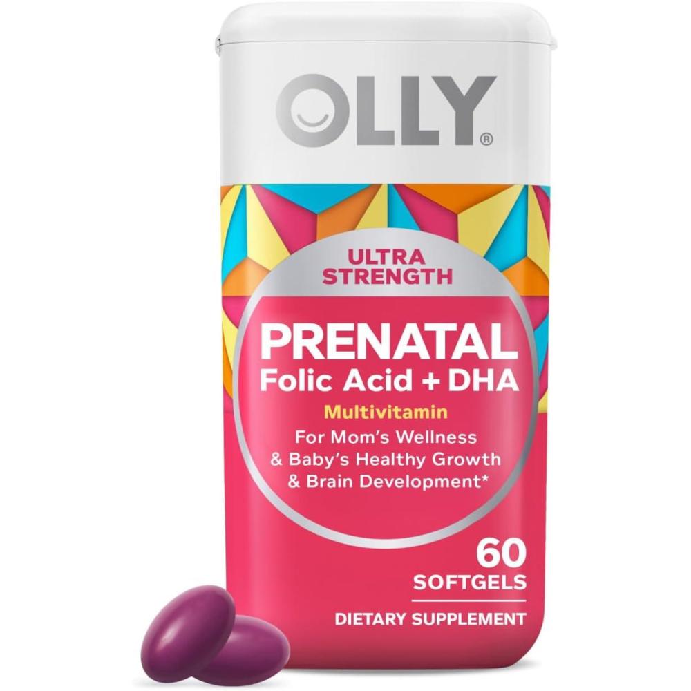 imageOLLY Ultra Strength Prenatal Multivitamin Softgels Supports Moms Wellness amp Babys Healthy Growth and Brain Development Folic Acid DHA Iron Vitamins B C D amp E 30 Day Supply 60 Count60 Count Pack of 1