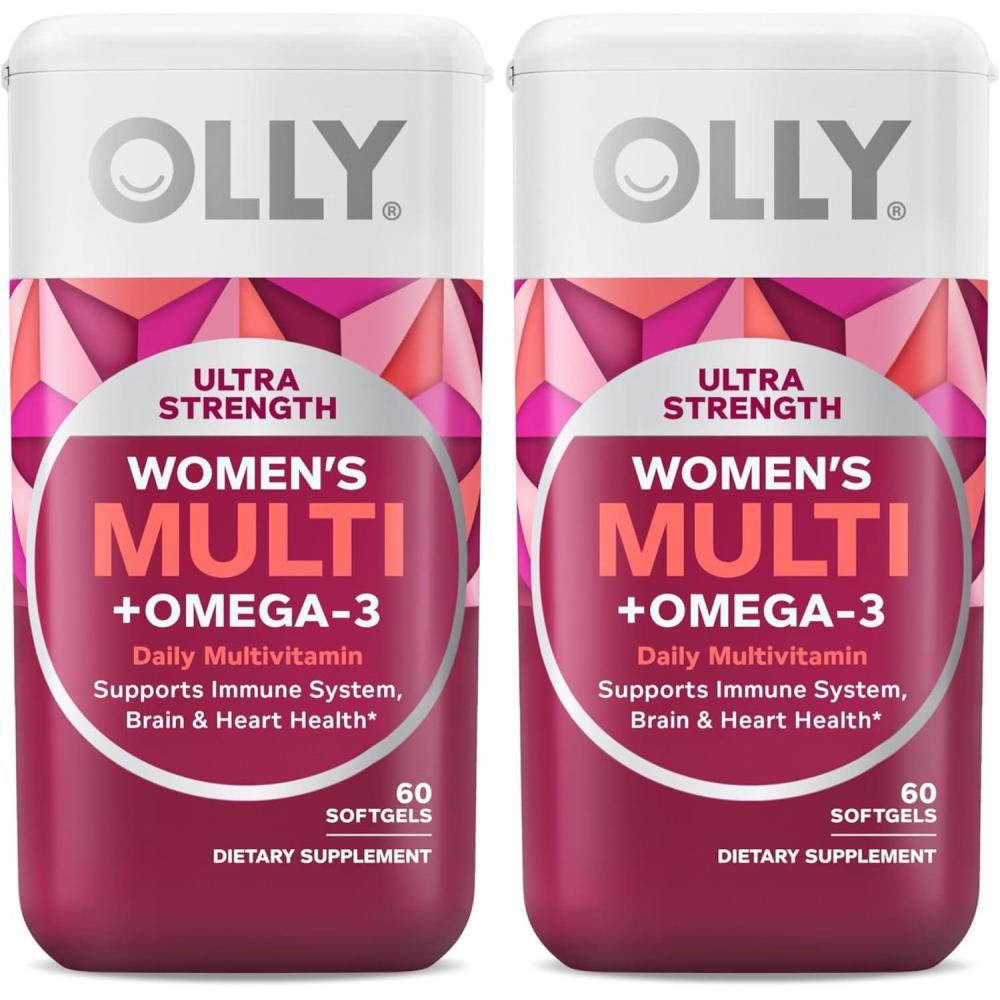 imageOLLY Ultra Strength Womens Multi Softgels Overall Health and Immune Support Omega3s Iron Vitamins A D C E B12 Daily Multivitamin 30 Day Supply 60 Count60 Count Pack of 2