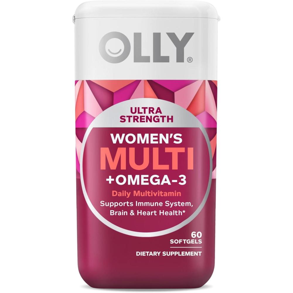 imageOLLY Ultra Strength Womens Multi Softgels Overall Health and Immune Support Omega3s Iron Vitamins A D C E B12 Daily Multivitamin 30 Day Supply 60 Count60 Count Pack of 1