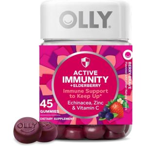 OLLY Active Immunity Gummy, Immune Support Supplement,* Elderberry, Zinc, Vitamin C, Berry Flavored, 15 Day Supply – 45 Count(1 Count (Pack of 45))