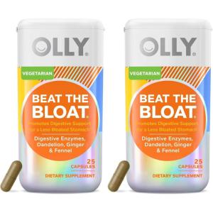 OLLY Beat The Bloat Capsules, Digestive Support Enzymes, Supplement for Women – 25 Count(25 Count (Pack of 2))