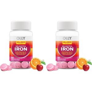 OLLY Delightful Iron Chewable Tablet, Iron Supplement from AB Fortis, Fruit Punch Flavored, 30 or 20 Day Supply – 60 Count(60 Count (Pack of 2))