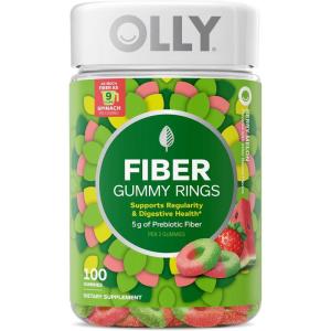 OLLY Fiber Gummy Rings, 5g FOS Prebiotic Fiber, Digestive Health Supplement,* Strawberry Watermelon Flavored, 50 Day Supply – 100 Count(100 Count (Pack of 1))