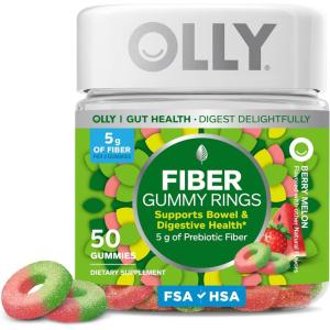 OLLY Fiber Gummy Rings, 5g FOS Prebiotic Fiber, Digestive Health Supplement,* Strawberry Watermelon Flavored, 50 Day Supply – 100 Count(50 Count (Pack of 1))