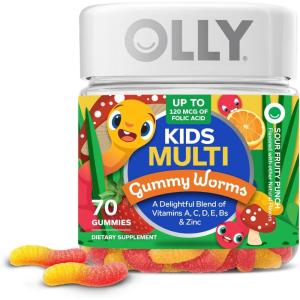 OLLY Kids Multivitamin Gummy, Overall Health and Immune Support,* Vitamins and Minerals A, C, D, E, Bs and Zinc, Kids Chewable Supplement, Sour Fruity Punch Flavored, 70 or 35 Day Supply – 70 Count(Bottle)