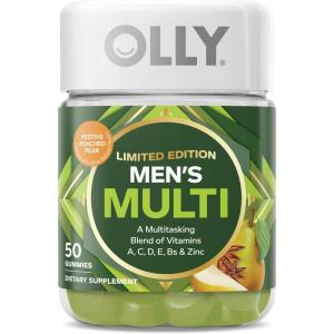 OLLY Men’s Multi, Vitamins A, C, D, E, B, Zinc, Limited Edition, Festive Poached Cider – 50ct