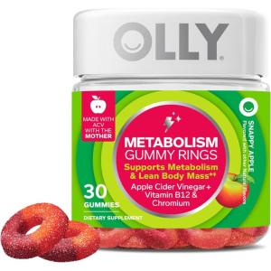 OLLY Metabolism Gummy Rings, Apple Cider Vinegar, Vitamin B12, Chromium, Energy and Digestive Health, Chewable Supplement, Apple Flavor – 30 Count(30 Count (Pack of 1))