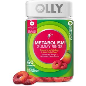 OLLY Metabolism Gummy Rings, Apple Cider Vinegar, Vitamin B12, Chromium, Energy and Digestive Health, Chewable Supplement, Apple Flavor – 30 Count(60 Count (Pack of 1))