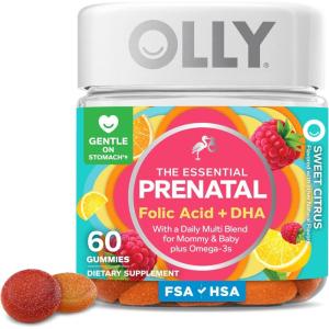 OLLY Prenatal Multivitamin Gummy, Daily Multi Blend for Mommy & Baby, Folic Acid, Omega 3 DHA, Vitamins A & D, Sweet Citrus Flavored, 30 Day Supply – 60 Count(60 Count (Pack of 1))