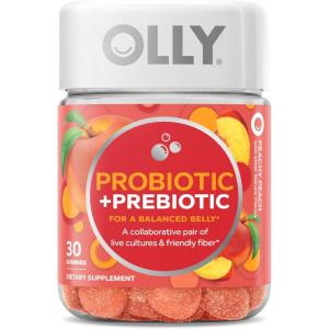 OLLY Probiotic + Prebiotic Gummy, 500 Million CFUs, FOS, Adult Chewable Supplement for Men and Women, Peach Flavored, 30 Day Supply – 30 Count(30 Count (Pack of 1))