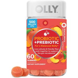 OLLY Probiotic + Prebiotic Gummy, 500 Million CFUs, FOS, Adult Chewable Supplement for Men and Women, Peach Flavored, 30 Day Supply – 30 Count(60 Count (Pack of 1))