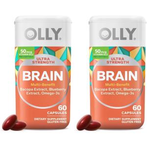 OLLY Ultra Strength Brain Softgels, Nootropic, Supports Healthy Brain Function, Memory, Focus and Concentration, Omega-3s, Vitamins B6 and B12, 30 Day Supply – 60 Count(60 Count (Pack of 2))