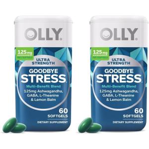 OLLY Ultra Strength Goodbye Stress Softgels, GABA, Ashwagandha, L-Theanine and Lemon Balm, Stress Relief Supplement – 60 Count(60 Count (Pack of 2))