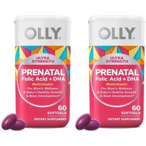 OLLY Ultra Strength Prenatal Multivitamin Softgels, Supports Mom’s Wellness & Baby’s Healthy Growth and Brain Development,* Folic Acid, DHA, Iron, Vitamins B, C, D & E, 30 Day Supply – 60 Count(60 Count (Pack of 2))