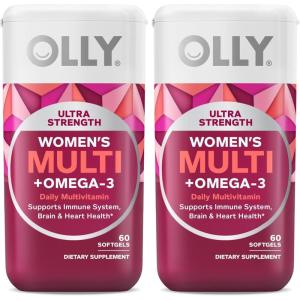 OLLY Ultra Strength Women’s Multi Softgels, Overall Health and Immune Support, Omega-3s, Iron, Vitamins A, D, C, E, B12, Daily Multivitamin, 30 Day Supply – 60 Count(60 Count (Pack of 2))