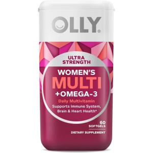 OLLY Ultra Strength Women’s Multi Softgels, Overall Health and Immune Support, Omega-3s, Iron, Vitamins A, D, C, E, B12, Daily Multivitamin, 30 Day Supply – 60 Count(60 Count (Pack of 1))