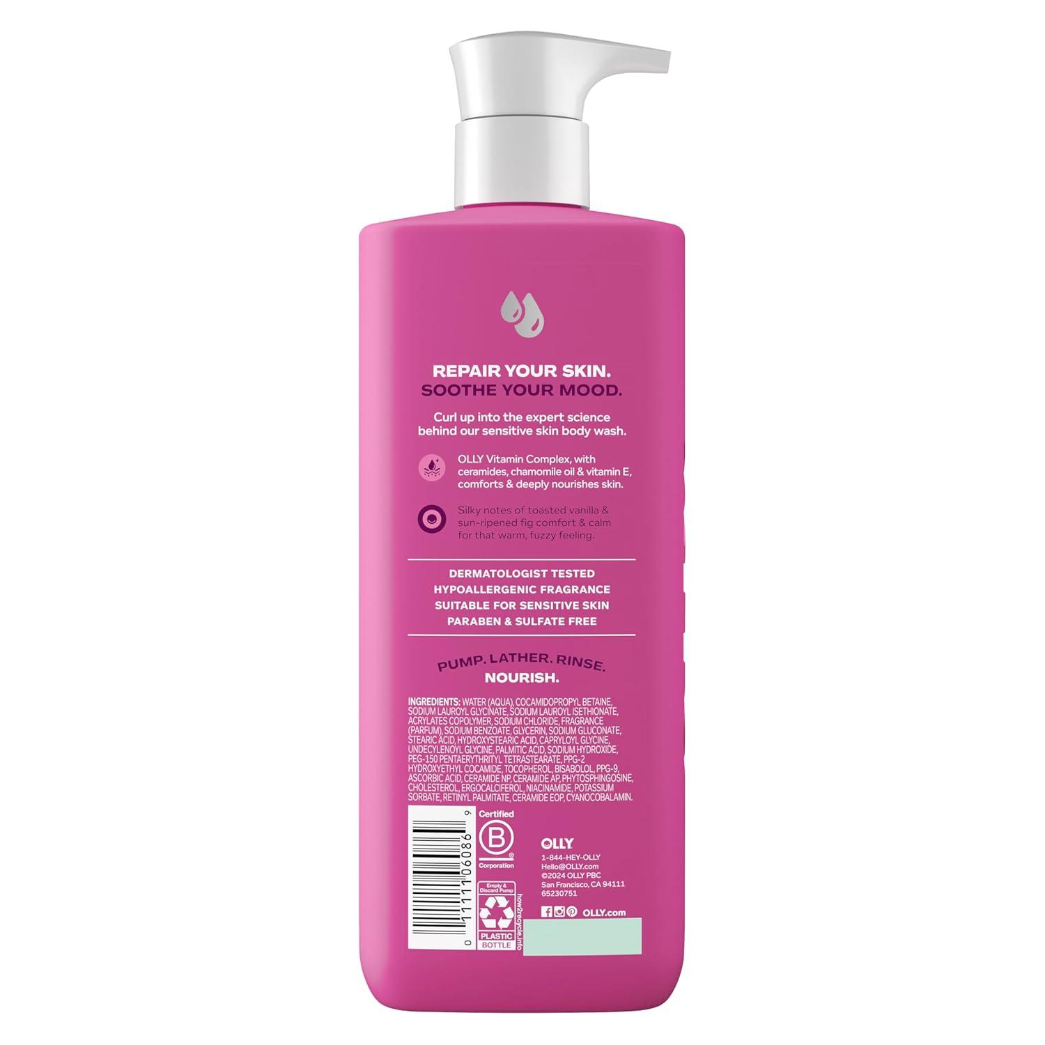 imageOLLY Body Wash Comfy Mood Skin with ceramides chamomile oil amp vitamin E to Hydrate amp Nourish Skin Cozy Vanilla amp Fig Scent 17 Fl Oz