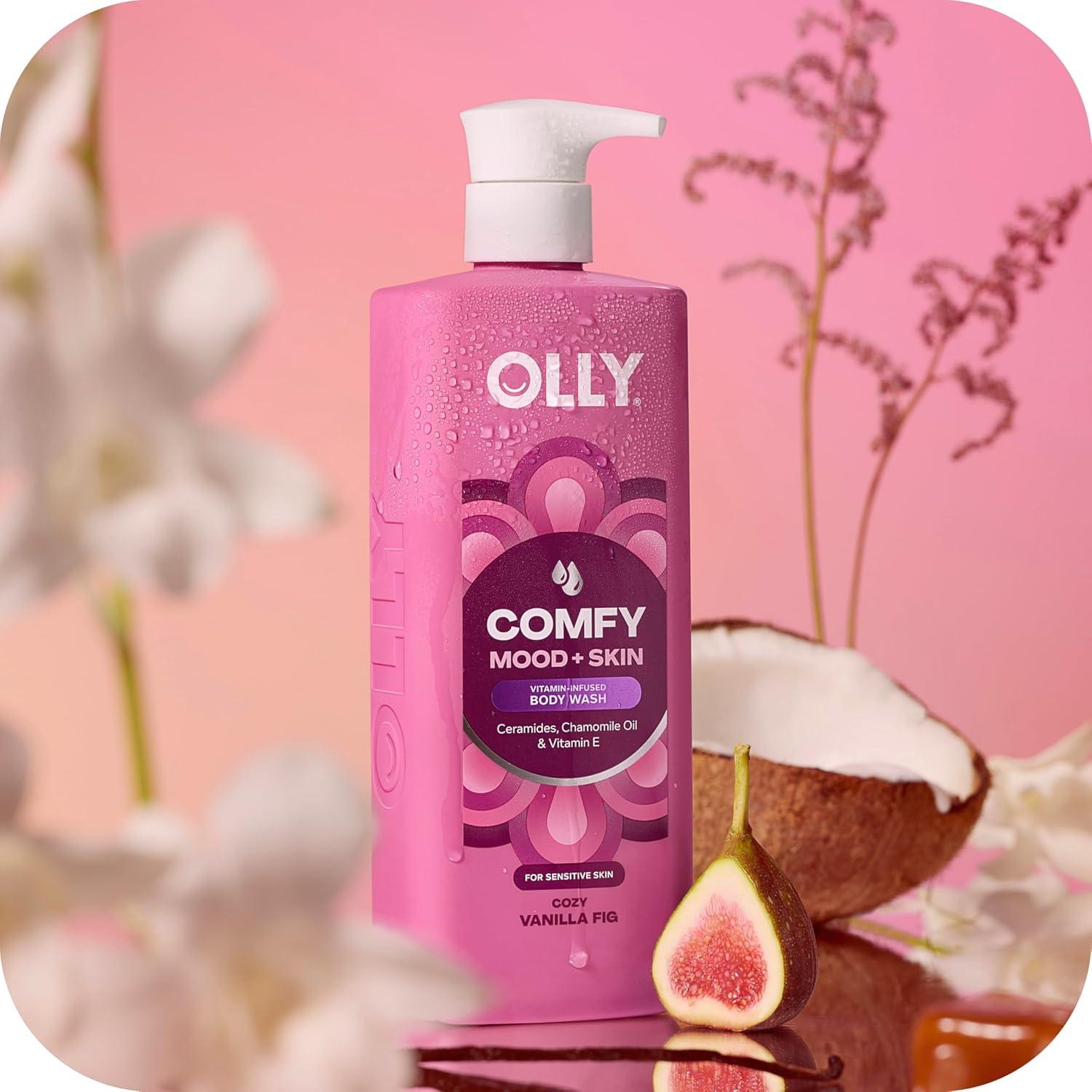 imageOLLY Body Wash Comfy Mood Skin with ceramides chamomile oil amp vitamin E to Hydrate amp Nourish Skin Cozy Vanilla amp Fig Scent 17 Fl Oz