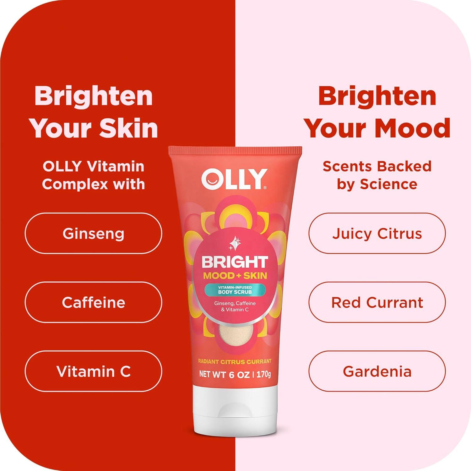 imageOLLY Bright Body Scrub with Ginseng Caffeine amp Vitamin C Nourishing Cleanser for Skin Exfoliation SkinBarrier Repair Citrus Currant Scent 6 oz