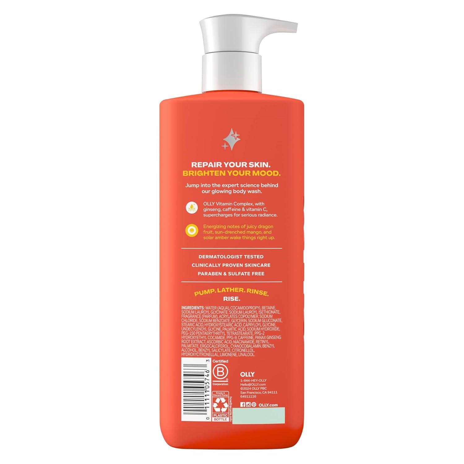 imageOLLY Bright Body Wash with Ginseng Caffeine amp Vitamin C Nourishing Cleanser for Skin Barrier Repair Deep Hydration Citrus Currant Scent 17 oz