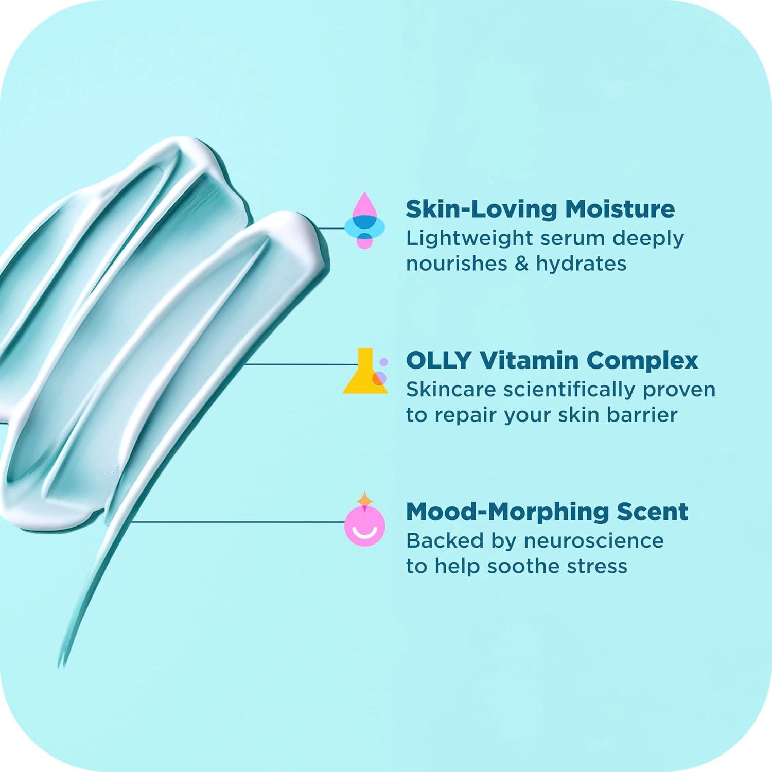 imageOLLY Calm Body LotionSerum with Hyaluronic Acid Adaptogens amp Vitamin B3 Nourishing Cleanser for Skin Barrier Repair Deep Hydration Eucalyptus Amber Scent 8oz