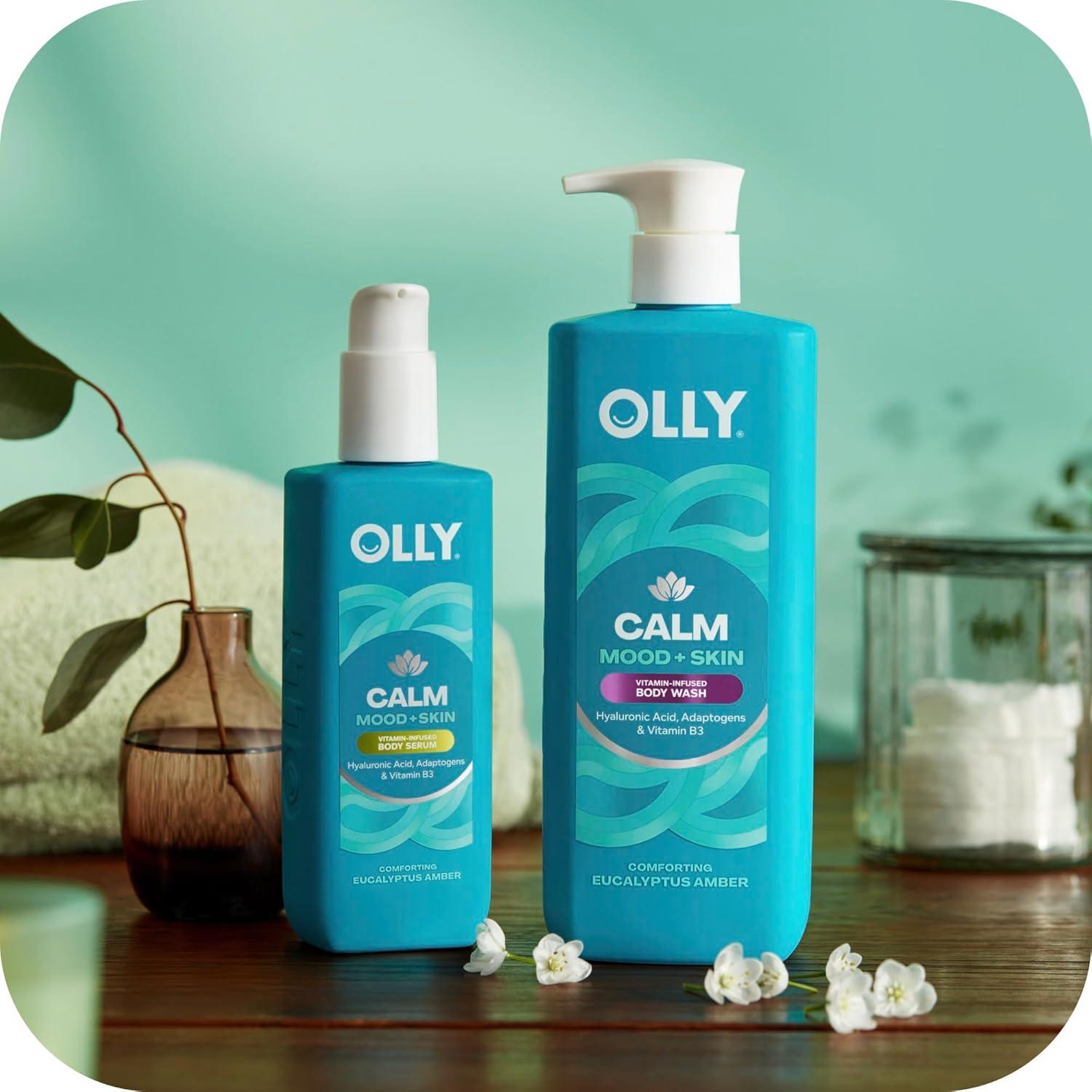 imageOLLY Calm Body Wash with Hyaluronic Acid Adaptogens amp Vitamin B3 Nourishing Cleanser for Skin Barrier Repair Deep Hydration Eucalyptus Amber Scent 17oz