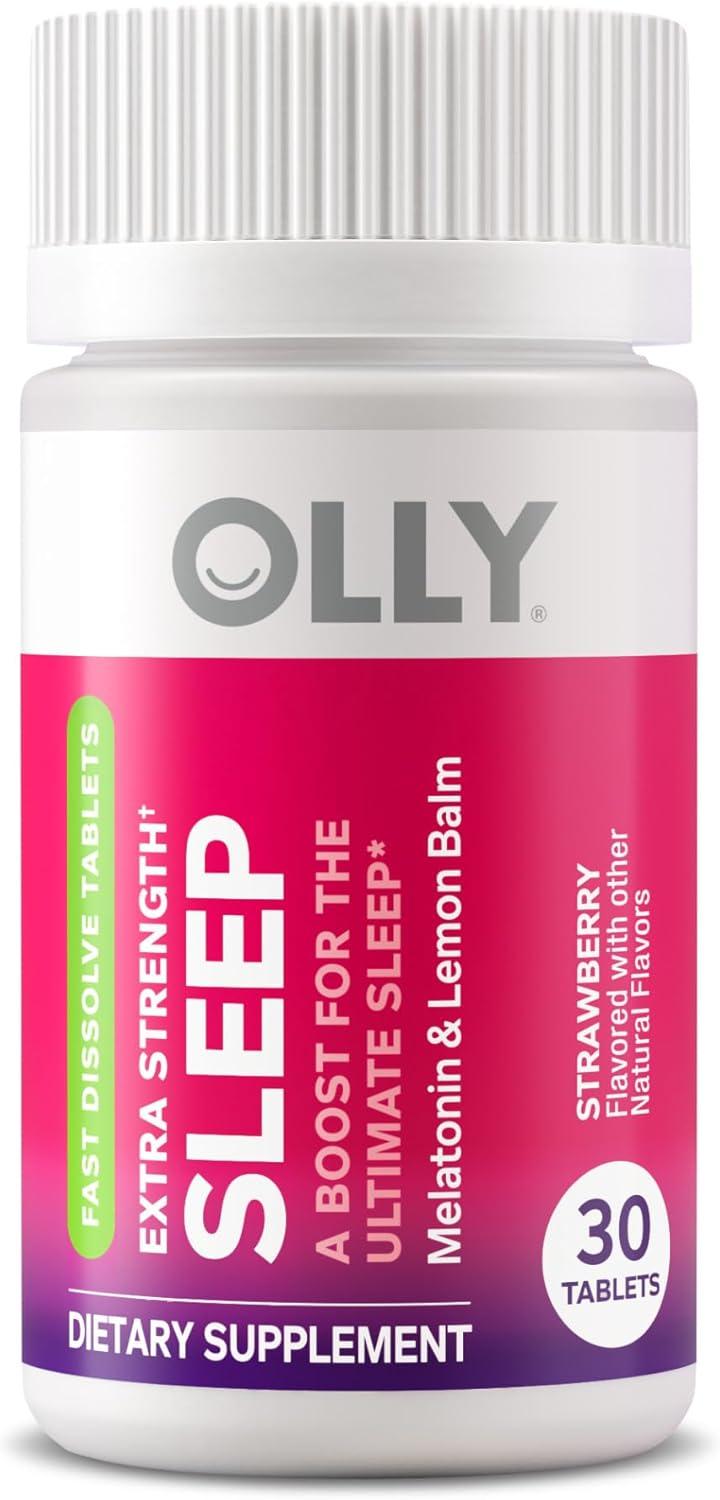 imageOLLY Extra Strength Sleep Fast Dissolve Tablets 5mg Melatonin Vegan Strawberry 30ct30 Count Pack of 1