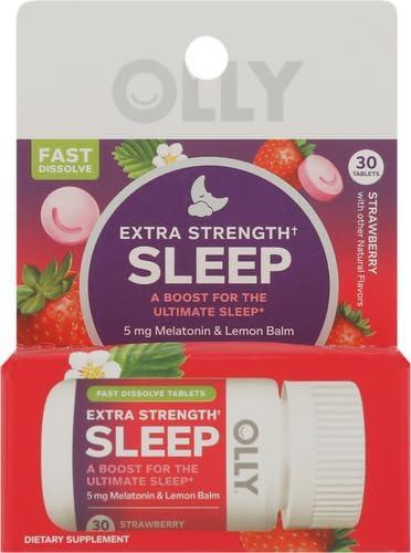 imageOLLY Extra Strength Sleep Fast Dissolve Tablets 5mg Melatonin Vegan Strawberry 30ct30 Count Pack of 2