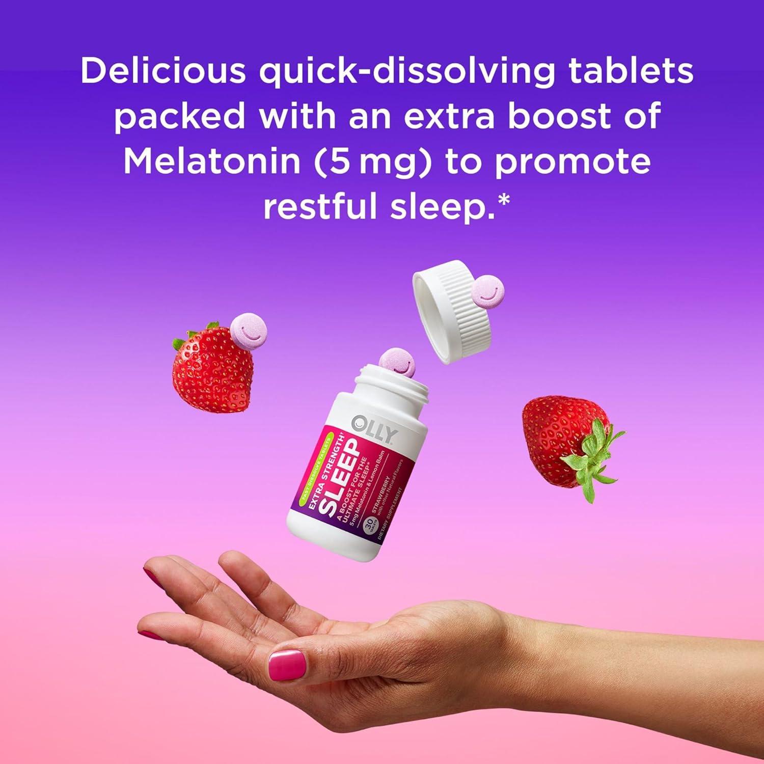 imageOLLY Extra Strength Sleep Fast Dissolve Tablets 5mg Melatonin Vegan Strawberry 30ct30 Count Pack of 2