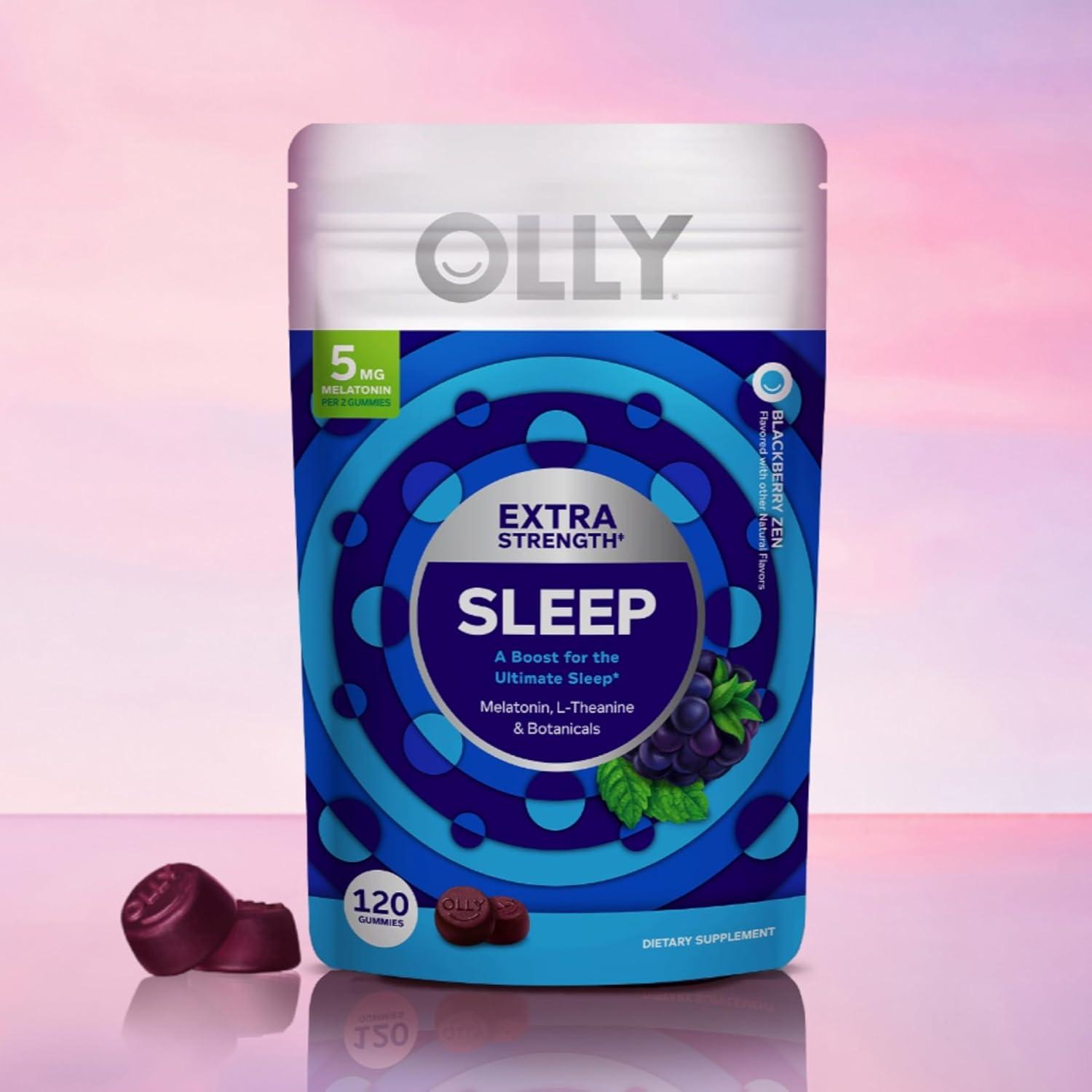 imageOLLY Extra Strength Sleep Gummy Occasional Sleep Support Supplement 5 mg Melatonin LTheanine Blackberry Zen Flavor 30 Day Supply 60 Count Packaging May Vary120 Count Pack of 1