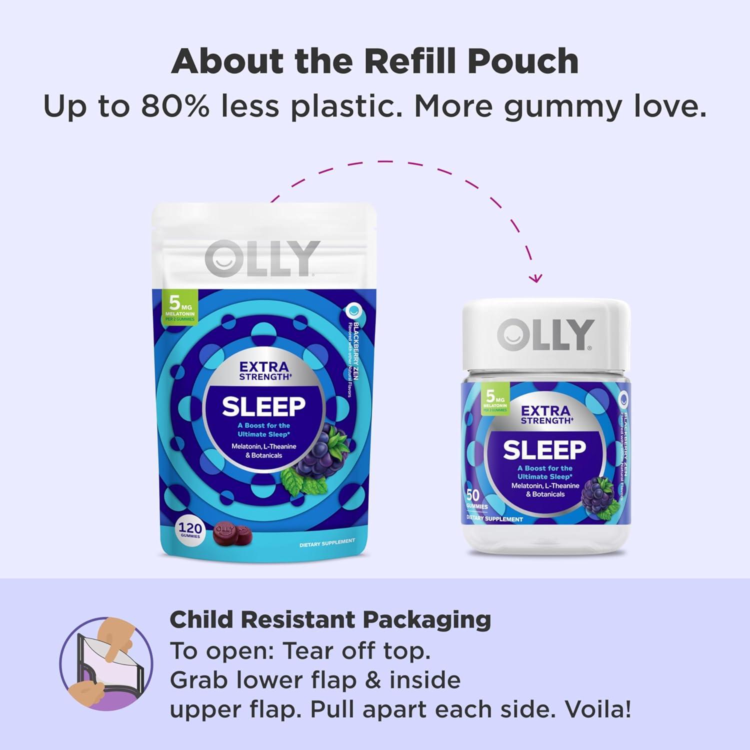 imageOLLY Extra Strength Sleep Gummy Occasional Sleep Support Supplement 5 mg Melatonin LTheanine Blackberry Zen Flavor 30 Day Supply 60 Count Packaging May Vary120 Count Pack of 1