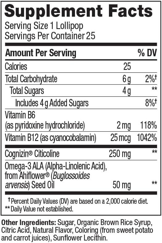 imageOLLY Focus Buddies LOLLY Pops Cognizin Vitamins B6 and B12 Omega3 ALA Supports Focused Attention and Healthy Brain Function Kids 4 Dietary Supplement Watermelon Strawberry Flavored 25 Count25 Count