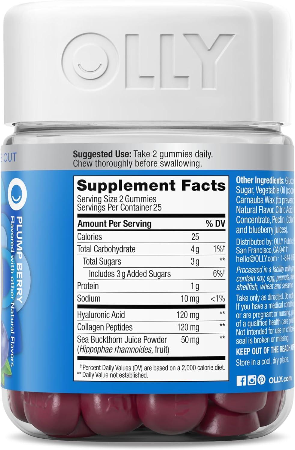 imageOLLY Glowing Skin Gummy Hydrated amp Youthful Skin Hyaluronic Acid Collagen Peptides Sea Buckthorn Plump Berry Flavor 25 Day Supply 50 Count50 Count Pack of 1