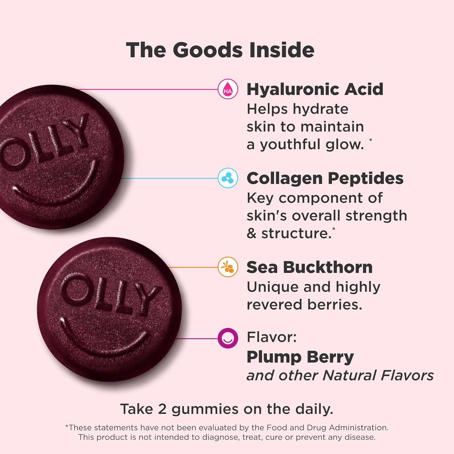 imageOLLY Glowing Skin Gummy Hydrated amp Youthful Skin Hyaluronic Acid Collagen Peptides Sea Buckthorn Plump Berry Flavor 25 Day Supply 50 Count50 Count Pack of 1