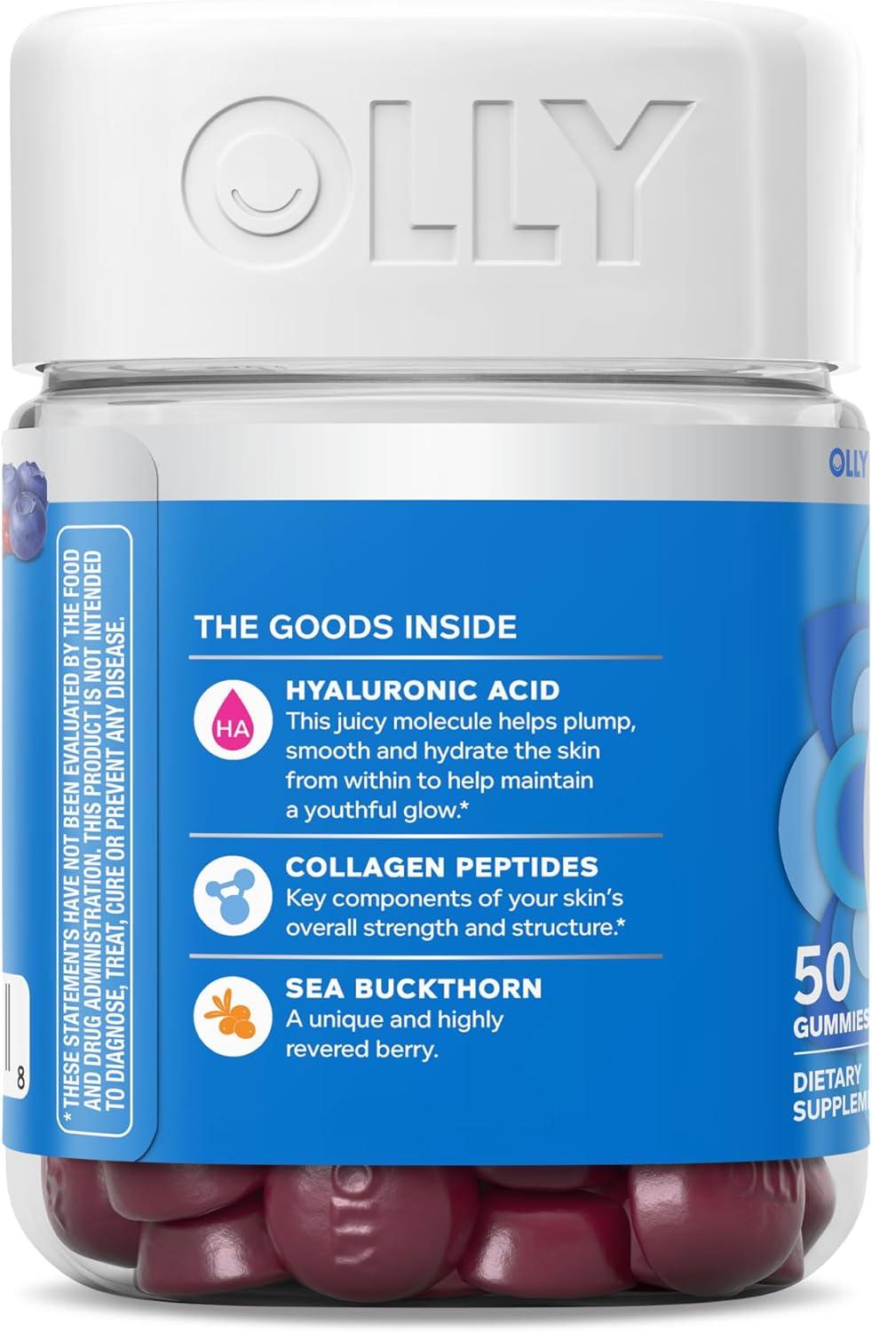 imageOLLY Glowing Skin Gummy Hydrated amp Youthful Skin Hyaluronic Acid Collagen Peptides Sea Buckthorn Plump Berry Flavor 25 Day Supply 50 Count50 Count Pack of 1