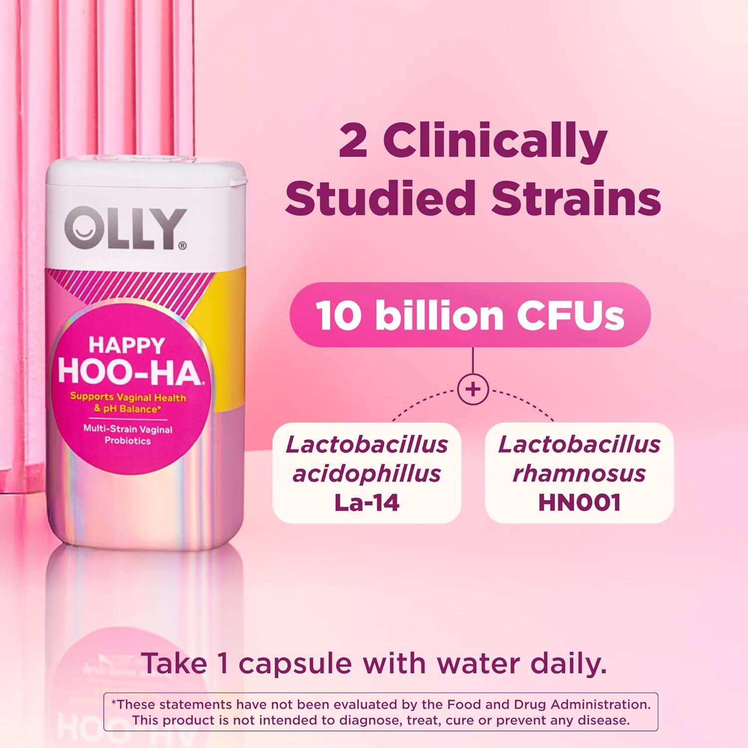 imageOLLY Happy HooHa Capsules Probiotics for Women or People wth Vaginas Vaginal Health and pH Balance 10 Billion CFU Gluten Free 25 Count25 Count Pack of 1