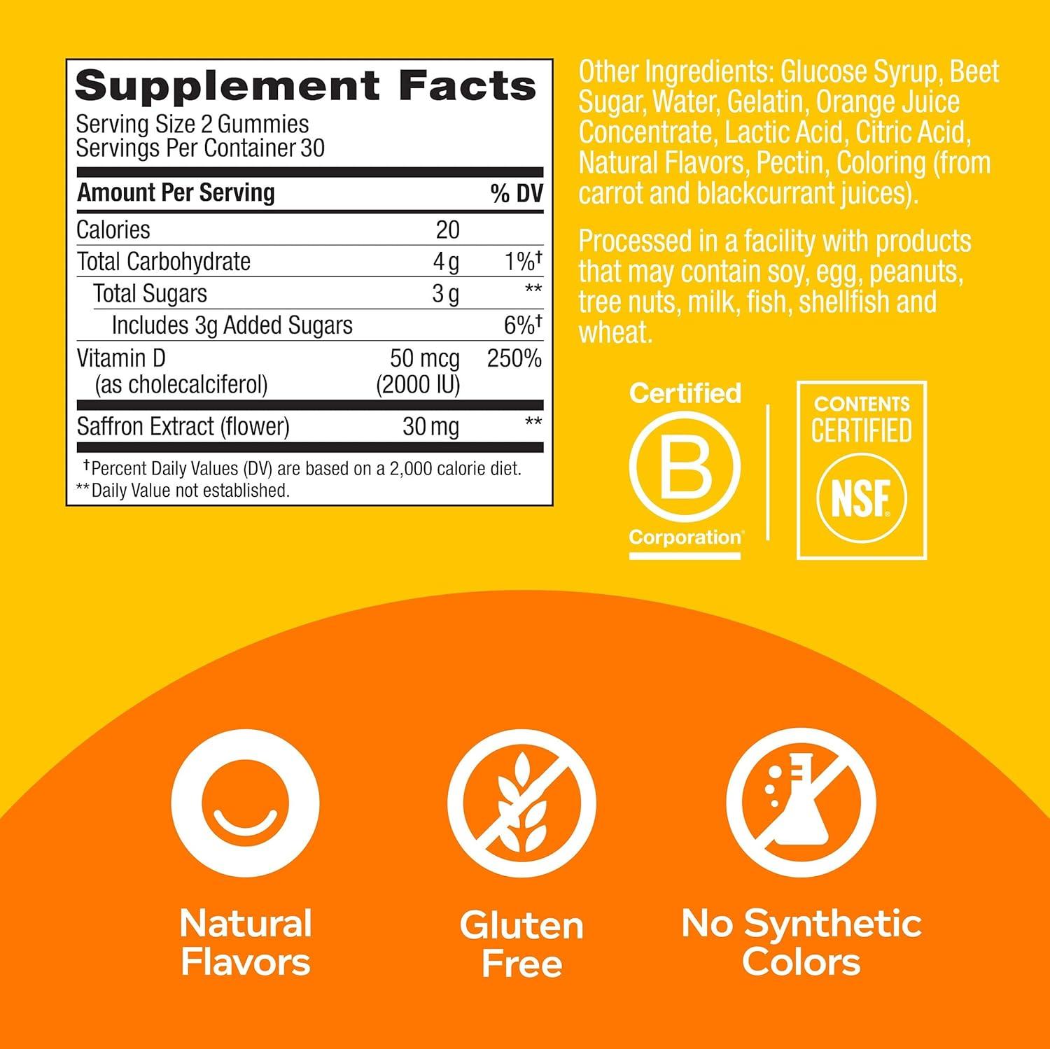 imageOLLY Hello Happy Gummy Worms Mood Support Gummies For Adults Saffron Extract Vitamin D Tropical Zing Flavored 30 Day Supply 60 Count60 Count Pack of 1