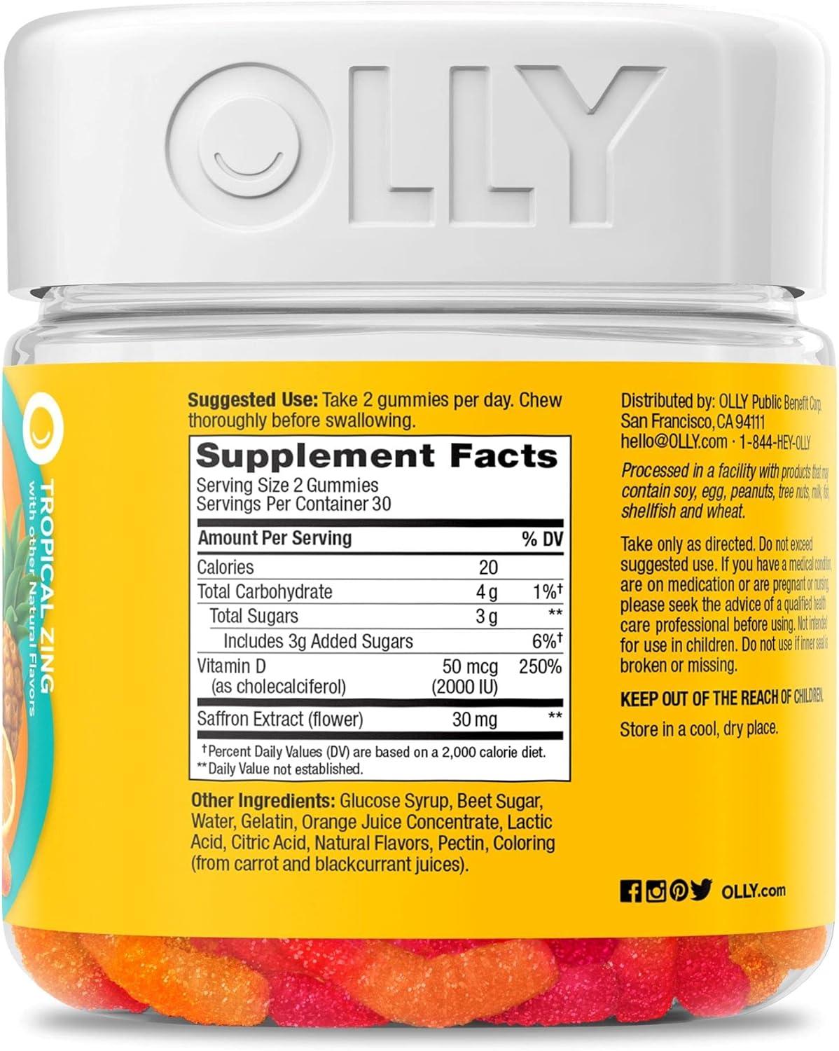 imageOLLY Hello Happy Gummy Worms Mood Support Gummies For Adults Saffron Extract Vitamin D Tropical Zing Flavored 30 Day Supply 60 Count60 Count Pack of 1