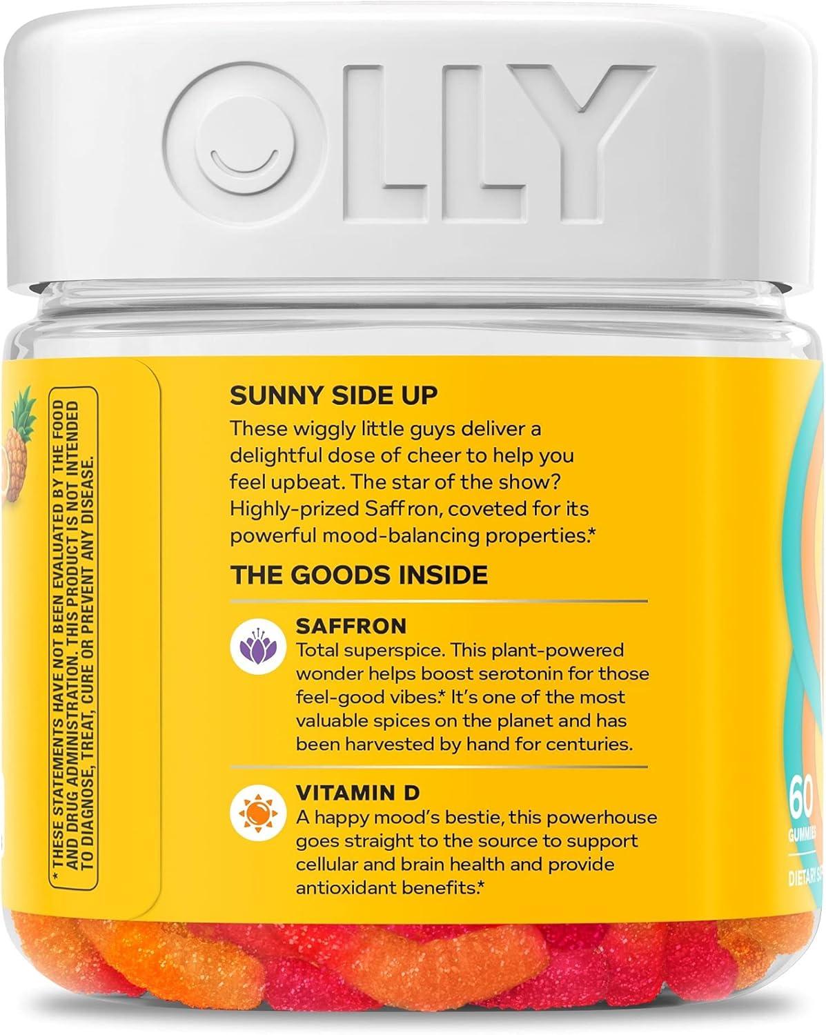imageOLLY Hello Happy Gummy Worms Mood Support Gummies For Adults Saffron Extract Vitamin D Tropical Zing Flavored 30 Day Supply 60 Count60 Count Pack of 1