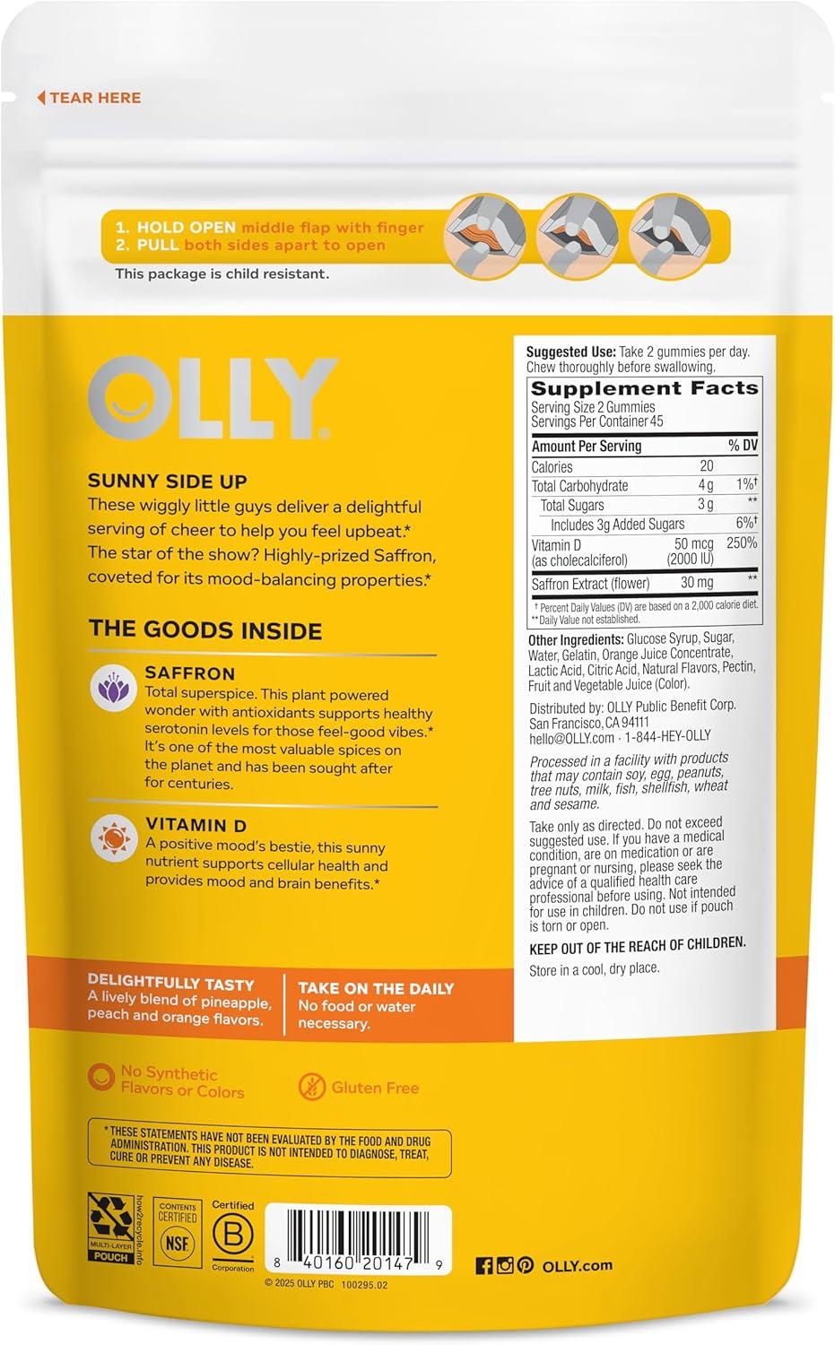 imageOLLY Hello Happy Gummy Worms Mood Support Gummies For Adults Saffron Extract Vitamin D Tropical Zing Flavored 30 Day Supply 60 Count90 Count Pack of 2