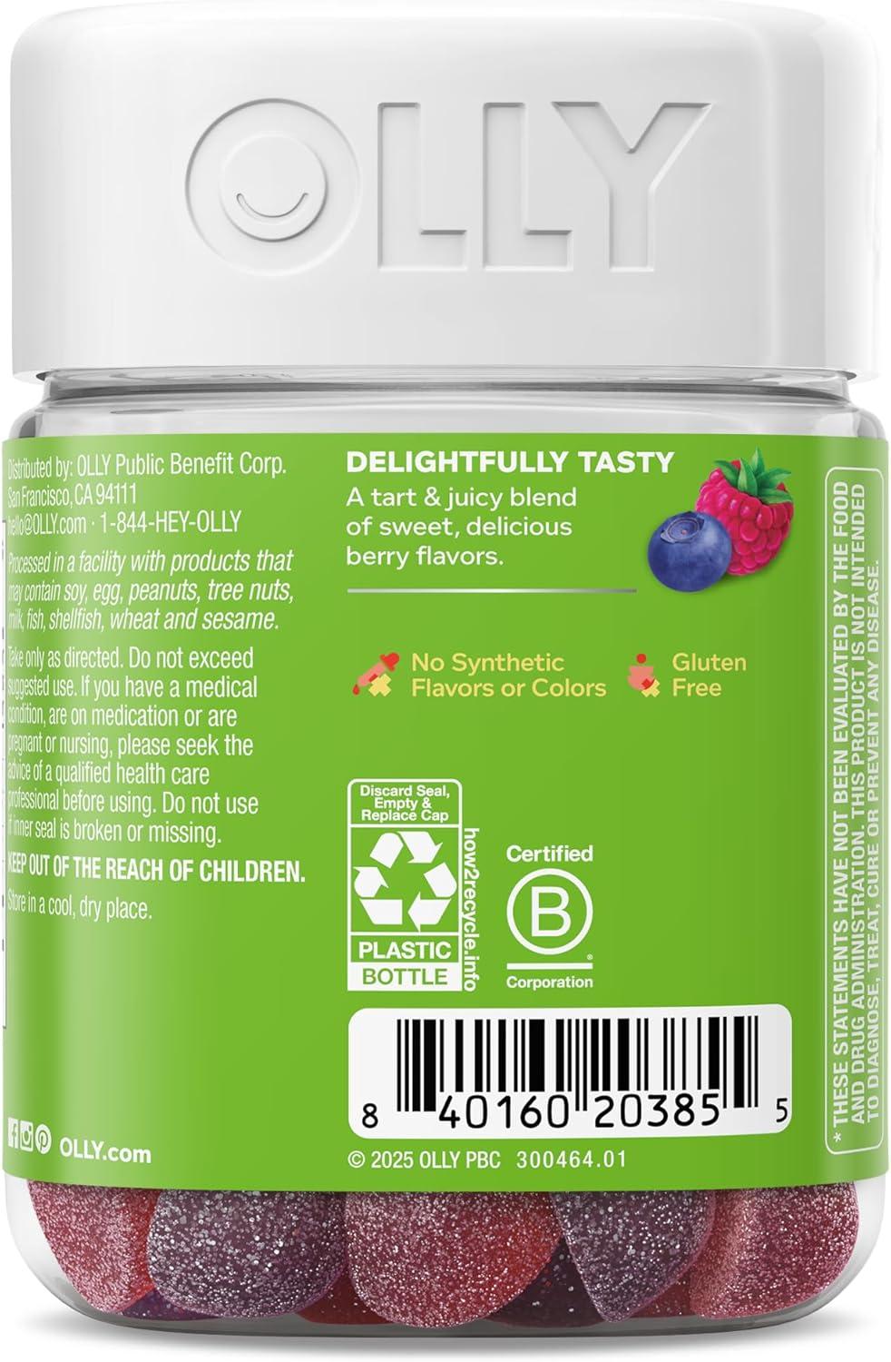 imageOLLY Kids Friendly Fiber Gummy Digestion Support 3g Prebiotic Fiber FOS Kids Chewable Supplement Berry Brilliant Flavored 25 Day Supply 50 Count