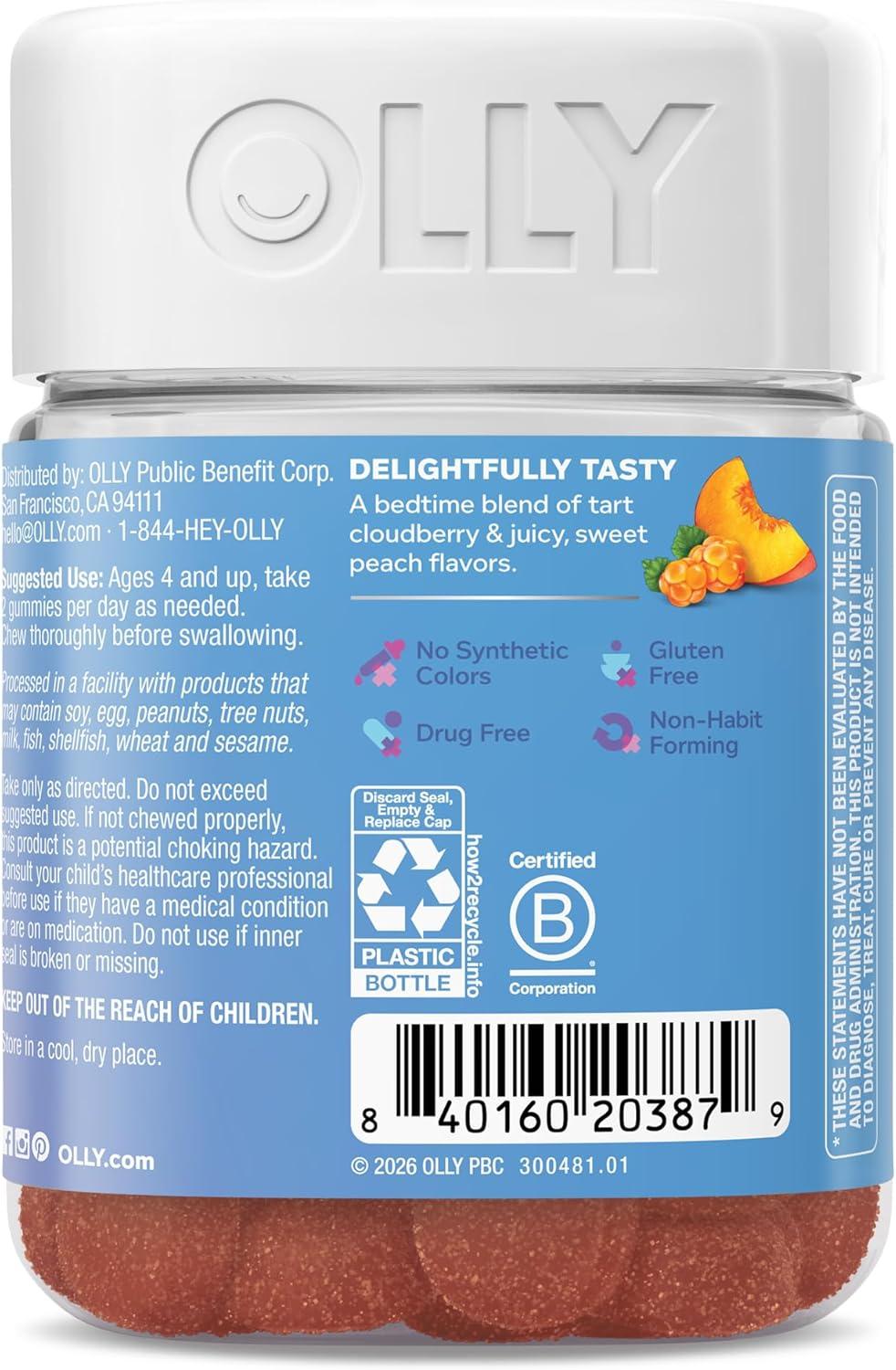 imageOLLY Kids Melatonin Free Sleep Gummy Supplement Supports Sleep Quality Magnesium LTheanine Lemon Balm Cloudberry Peach Flavored 25 Day Supply 50 Count