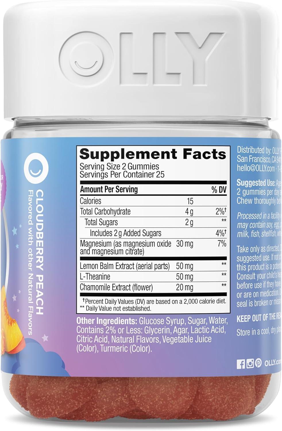 imageOLLY Kids Melatonin Free Sleep Gummy Supplement Supports Sleep Quality Magnesium LTheanine Lemon Balm Cloudberry Peach Flavored 25 Day Supply 50 Count