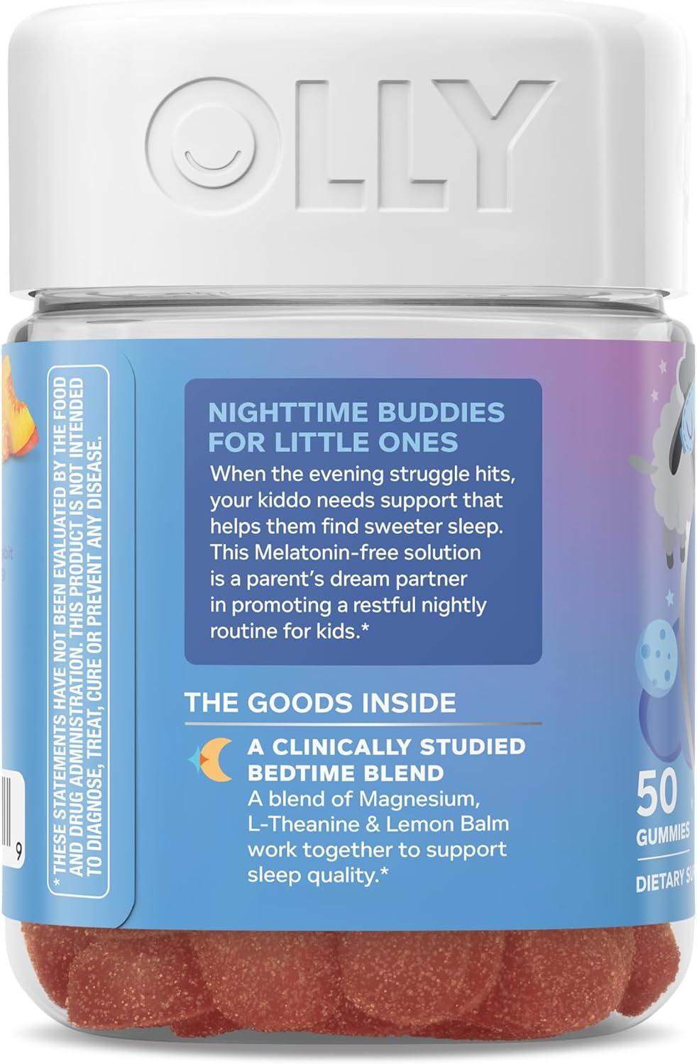 imageOLLY Kids Melatonin Free Sleep Gummy Supplement Supports Sleep Quality Magnesium LTheanine Lemon Balm Cloudberry Peach Flavored 25 Day Supply 50 Count